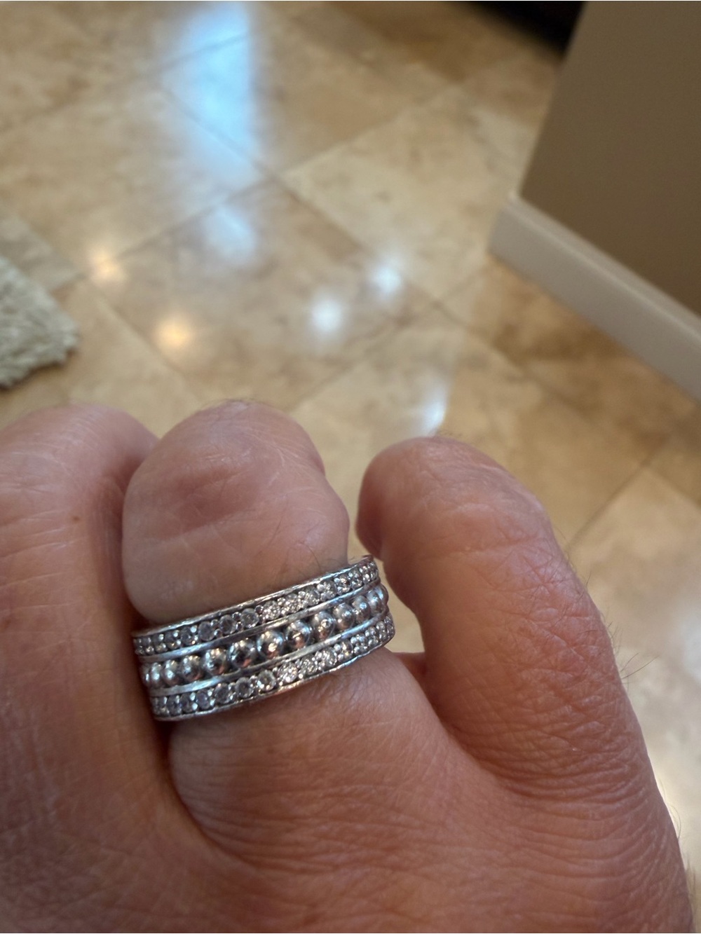 Sterling Silver Multi-Row Beaded and Pavé Ring - Silver